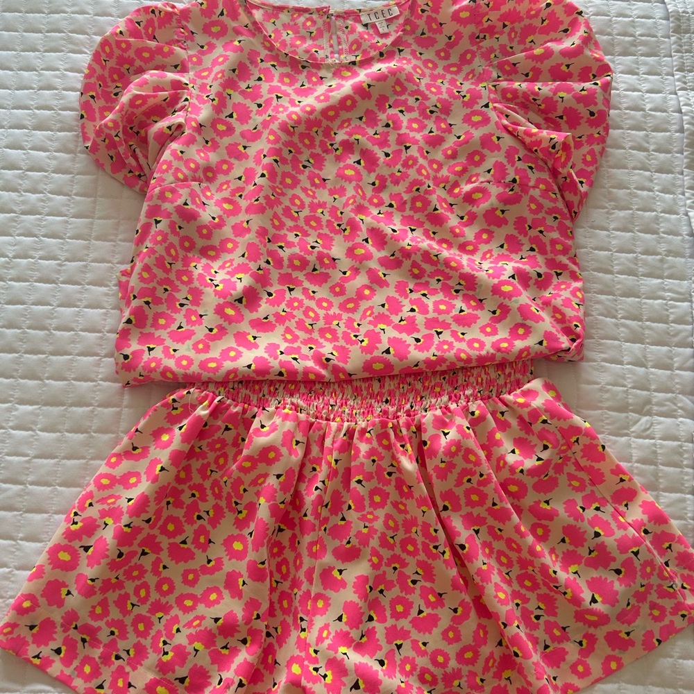 TCEC Pink Floral Blouse and Short set